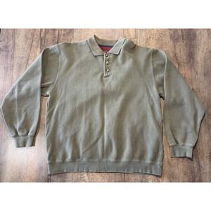 Orvis Mens 100% Cotton Green Size Large Pullover 3 Button Up Long‎ Sleeve